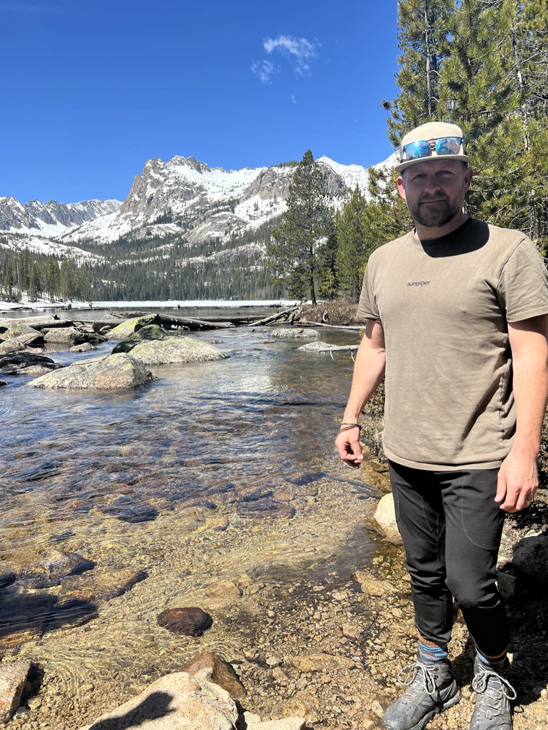 Keegan at an alpine lake in the Sawtooth Mountains