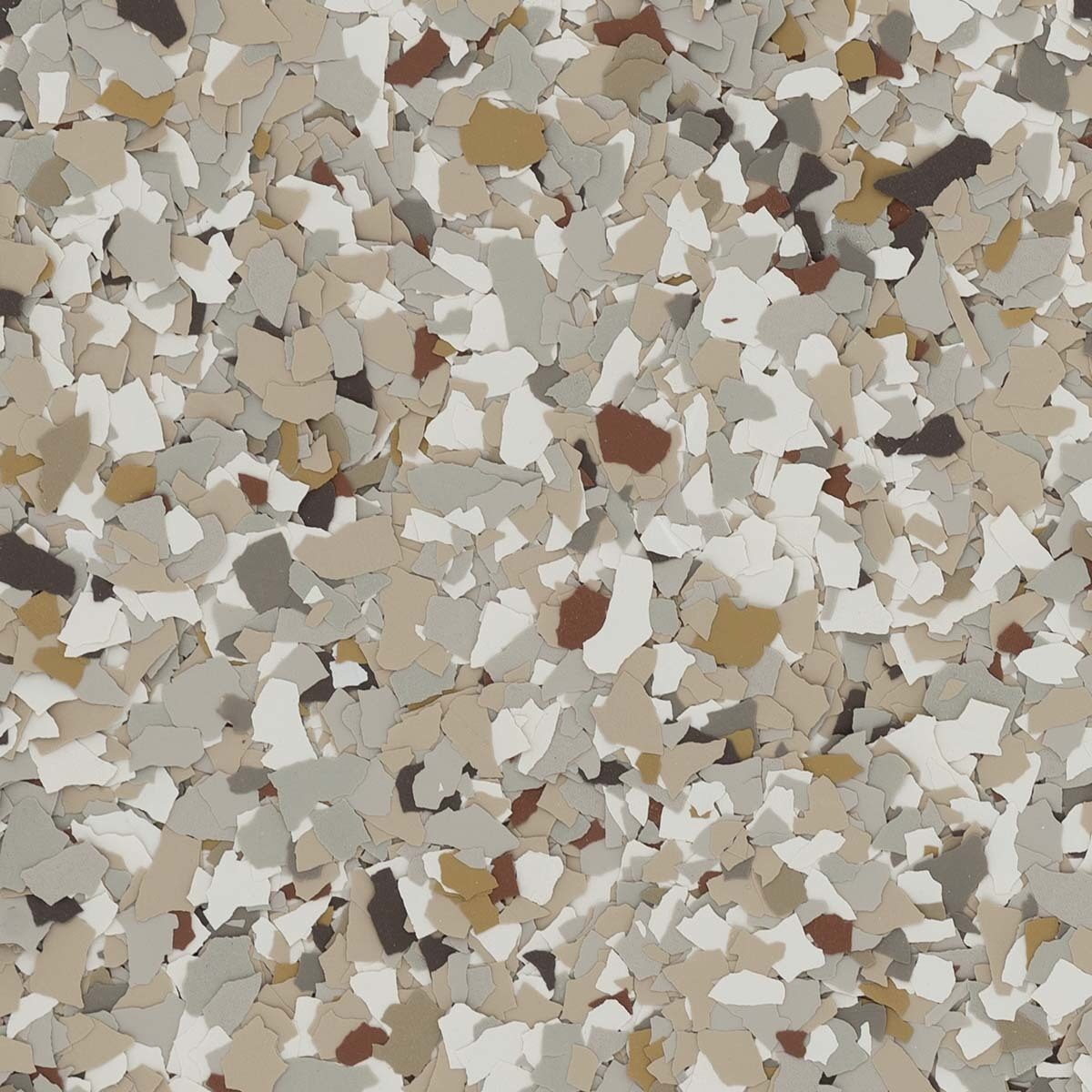 Creekbed flake blend spread across a floor: gold, copper and tan
