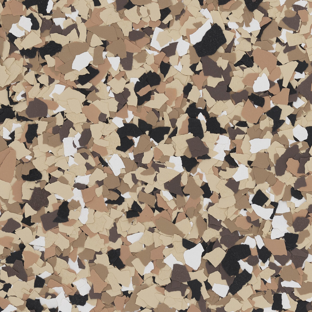 Outback flake blend spread across a floor: tan, brown, black and white