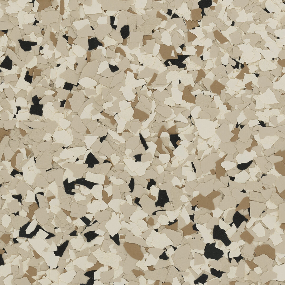 Shoreline flake blend spread across a floor: tan, cream and black