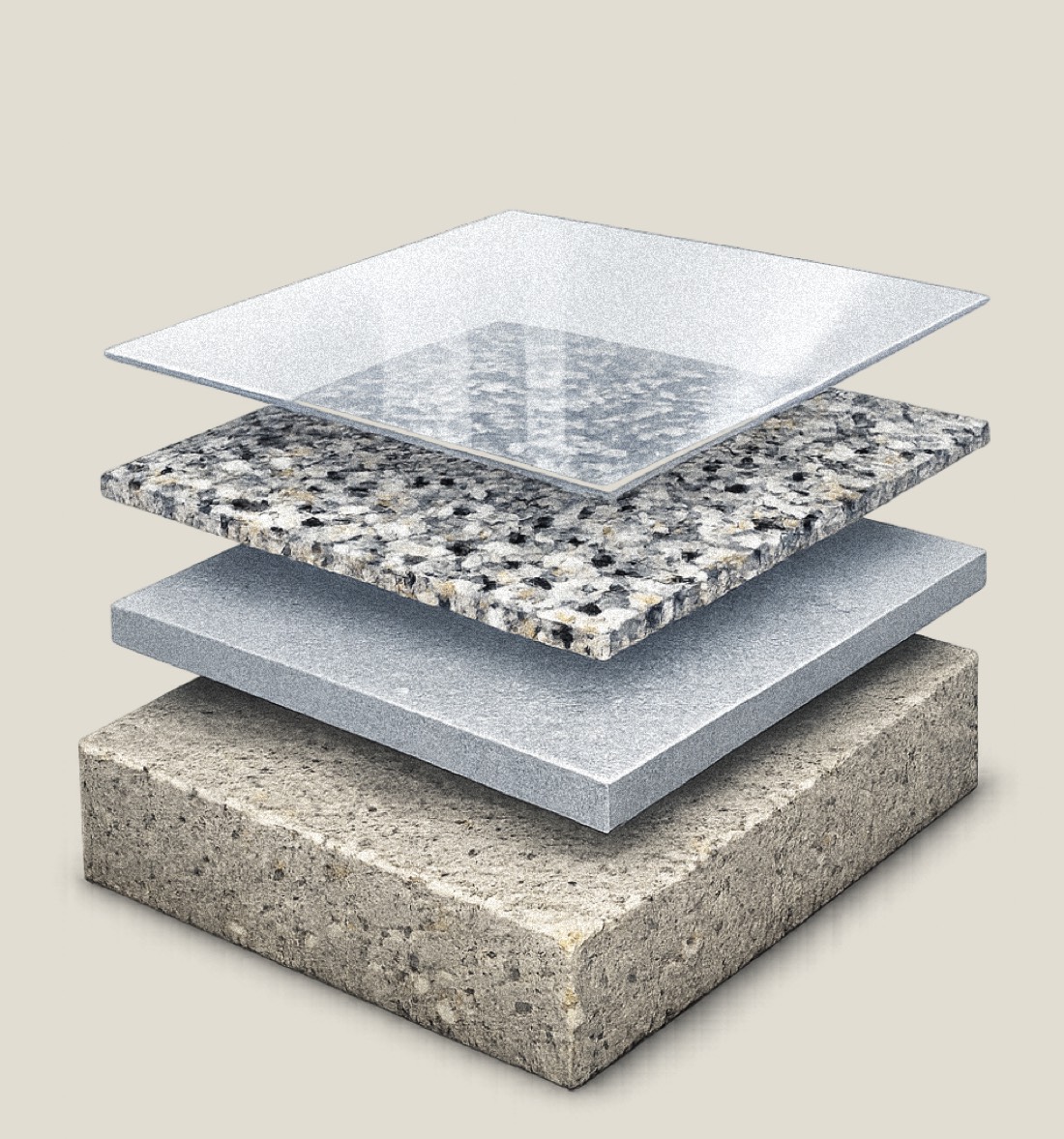 Exploded view of concrete floor coating layers