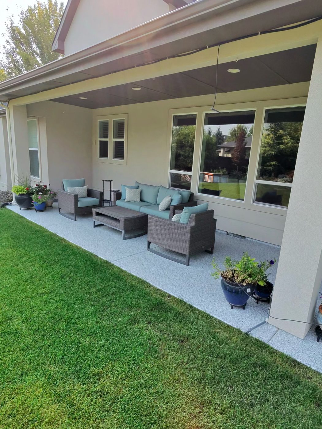 Coated patio meeting the lawn